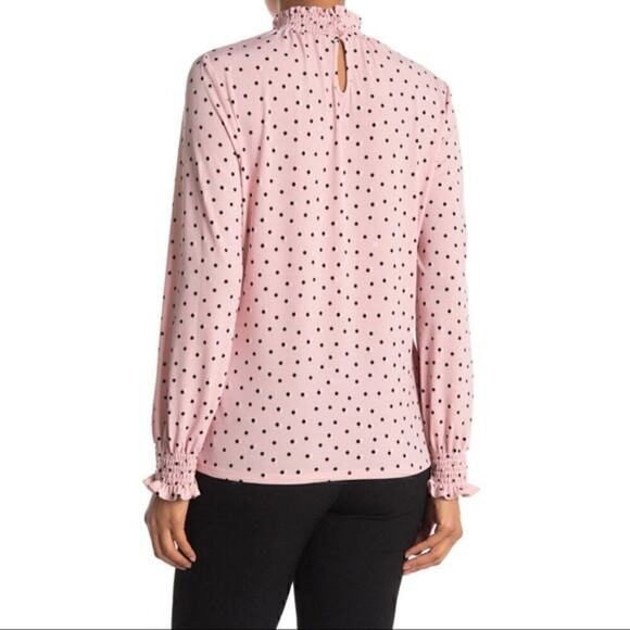 NEW ADRIANNA PAPELL Polka Dot Mock Neck Long Sleeve Crepe Top L - Picture 2 of 3